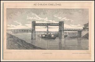 cca 1898 Ó-budai emelőhíd, Pallas Nagy Lexikon színes illusztrációja, fametszet, paszpartuban,14x22 ...