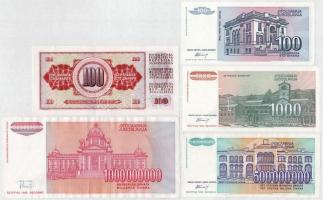 Jugoszlávia 1986-1994. 100D-1.000.000.000D 5xklf bankjegy T:I-III
Yugoslavia 1986-1994. 100 Dinara ...