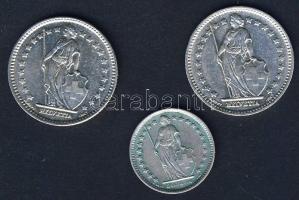 Svájc 1913B + 1957B 1Fr Ag 2klf + 1960. 1/2Fr Ag T:2