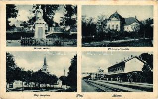1942 Pécel, Hősök szobra, Kelecsenyi kastély, református templom, vasútállomás
