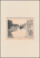 cca 1900 Morelli Gusztáv (1848-1909)-Háry Gyula (1864-1946): Der Sió-kanal, paszpartuban, német nyelven, fametszet, paszpartuban, 11x14 cm