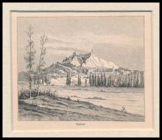 cca 1900 Morelli Gusztáv (1848-1909): Szigliget várának romjai, paszpartuban, német nyelven, fametsz...