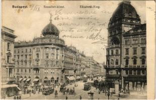 1905 Budapest VIII. Erzsébet körút, Blaha Lujza tér, drogéria, Zálogkölcsön intézet, villamosok