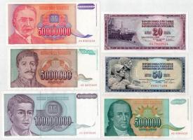 Jugoszlávia 1968-1993. 20D-100.000.000D 5xklf bankjegy T:I-III Yugoslavia 1968-1993. 20 Dinara - 100.000.000 Dinara 5xdiff banknotes C:UNC-F