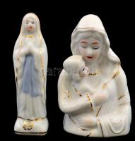 Vegyes porcelán vallási szobor tétel, Szűz Mária, Szűz Mária és a kis Jézus, kézzel festett, jelzés nélkül, apró kopásnyomokkal, m: 10 cm és 9 cm
