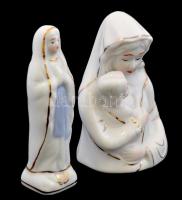 Vegyes porcelán vallási szobor tétel, Szűz Mária, Szűz Mária és a kis Jézus, kézzel festett, jelzés ...