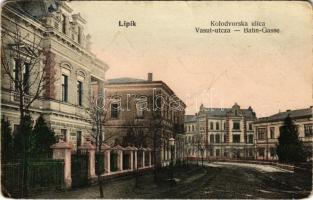 1906 Lipik, Kolodvorska ulica / Vasút utca / Bahn-Gasse / street to the railway station (kopott sarkak / worn corners)