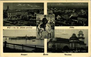 1943 Zenta, Senta; Tisza part, Városháza, Fő tér, Római katolikus plébánia palota, Horthy Miklós fehér lovon / Tisa riverside, town hall, maind square, parish palace, Horthy on white horse