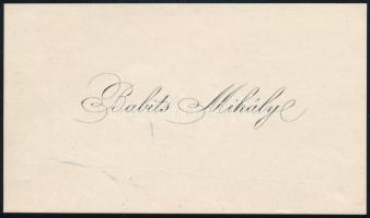 1921 Babits Mihály (1883-1941) költő, író autográf sorai névjegykártyáján, melyben megköszöni, egy r...