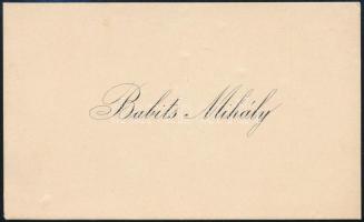 Babits Mihály (1883-1941) költő, író autográf sorai névjegykártyáján, melyben megadja születése pont...