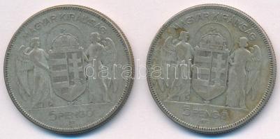 1930. 5P "Horthy jobbra" Ag (2x) T:3
Adamo P8