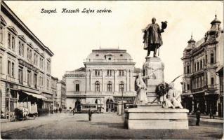 Szeged, Kossuth Lajos szobor, emlékmű, villamos, Pósz Alajos, Grosz Henrik üzlete, Hotel Europa szálloda