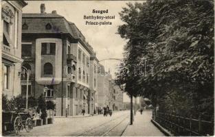 1916 Szeged, Batthyány utcai Princz palota, villamospálya. Grünwald Herman kiadása (EK)