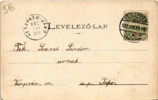 1902 Veszprém, Fő tér, Takarékpénztár, Tűztorony. Pósa Endre kiadása (EK)