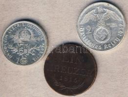 Ausztria 1816. 1Kr + 1908. 1K Ag "Jubileum" + Német 3.Birodalom 1937. 2M Ag "Hindenburg" T:2,3 3klf db, mindegyik tanúsítvánnyal!