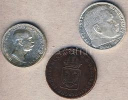 Ausztria 1816. 1Kr + 1908. 1K Ag "Jubileum" + Német 3.Birodalom 1937. 2M Ag "Hindenbu...