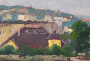 Némethy Miklós (?-?): Városi panoráma (Budapest?). Olaj, karton, hátoldalán jelzett és datált (Német...