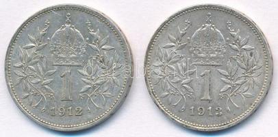 Ausztria 1912-1913. 1K Ag "Ferenc József" (2x) T:2 
Austria 1912-1913. 1 Corona Ag "...