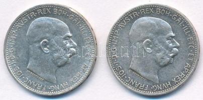 Ausztria 1912-1913. 1K Ag "Ferenc József" (2x) T:1-,2  Austria 1912-1913. 1 Corona Ag "Franz Joseph" (2x) C:AU,XF Krause KM#2820