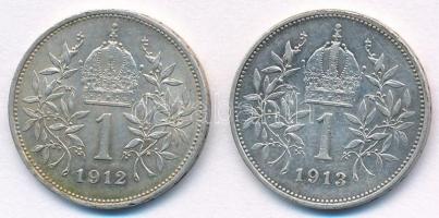 Ausztria 1912-1913. 1K Ag "Ferenc József" (2x) T:1-,2 
Austria 1912-1913. 1 Corona Ag &qu...