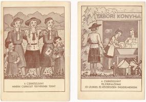 8 db RÉGI magyar cserkészlány motívum képeslap: M. Geőcze E. szignóval, A Magyar Cserkészleány Szöve...