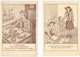 8 db RÉGI magyar cserkészlány motívum képeslap: M. Geőcze E. szignóval, A Magyar Cserkészleány Szöve...