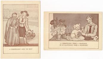 8 db RÉGI magyar cserkészlány motívum képeslap: M. Geőcze E. szignóval, A Magyar Cserkészleány Szöve...