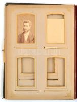 cca 1900 Régi kemény fedeles, fém csatos fotóalbum, kb. 50 férőhellyel, keményhátú  fotókhoz, benne ...