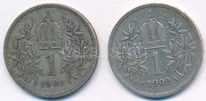 Ausztria 1901-1902. 1K Ag "Ferenc József" (2x) T:2- egyiken szennyeződés
Austria 1901-190...