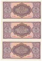 1946. 1.000.000.000P (5x) közte 3db sorszámkövető, mind látványosan balra tolódott nyomattal T:I
Ad...