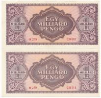1946. 1.000.000.000P (5x) közte 3db sorszámkövető, mind látványosan balra tolódott nyomattal T:I
Ad...