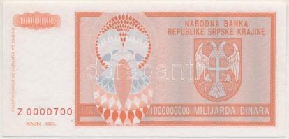 Horvátország / Krajna Szerb Köztársaság 1993. 1.000.000.000D Z 0000700 T:I Croatia / Republic of Serbian Krajina 1993. 1.000.000.000 Dinara Z 0000700 C:UNC Krause R17