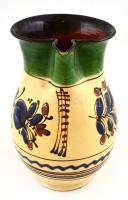 Népművészeti korsó, mázas kerámia, alján jelzett, apró kopásnyomokkal m: 24,5 cm