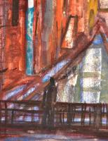 Sztojka László (1910-1971): Kolozsvári házak. Vegyes technika, papír, jelzett, paszpartuban, hátolda...