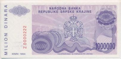 Horvátország / Krajna Szerb Köztársaság 1994. 1.000.000D Z 0000222 T:I Croatia / Republic of Serbian Krajina 1994. 1.000.000 Dinara Z 0000222 C:UNC Krause R33