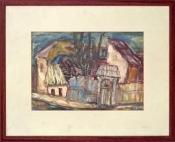 Sztojka László (1910-1971): Erdélyi utca. Akvarell, papír, jelzett, üvegezett fa keretben, 29×40,5 c...