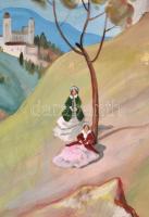 MCP jelzéssel: Hegyoldal. Olaj, fa, fa tetején lyukakkal, 70×45 cm