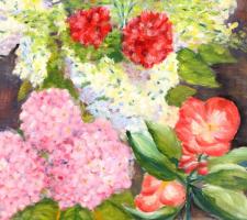 Thormáné Kiss M. jelzéssel: Csendélet. Olaj, farost, alján sérült, hiányos, 67,5×41 cm