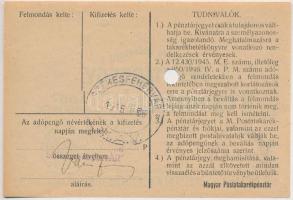 1946. 10.000.000AP nem kamatozó Pénztárjegy, "Másra Át Nem Ruházható", hátoldalon "SZ...