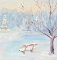 Csók jelzéssel: Téli táj. Olaj, farost, 68×82 cm