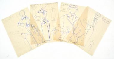 Jelzés nélkül: Divatrajzok, 13 db. Vegyes technika, papír, 23×16 és 31×46 cm