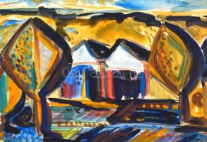 Bene jelzéssel (1951): Házsor. Akvarell, papír, keret nélkül, 29×38,5 cm