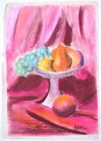 Pittner jelzéssel: Csendélet gyümölccsel. Pasztell, papír, lap szélén szakadásokkal, 42×29,5 cm