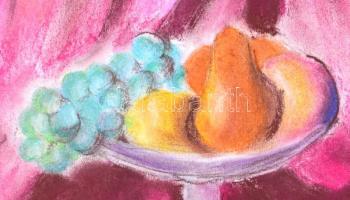 Pittner jelzéssel: Csendélet gyümölccsel. Pasztell, papír, lap szélén szakadásokkal, 42×29,5 cm