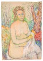 Dienes jelzéssel: Női akt. Zsírkréta, karton, keret nélkül, 50×35 cm