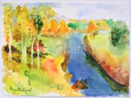 Bernáth jelzéssel: Vízparti táj. Akvarell, papír, 22,5x30 cm