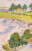 Vadász jelzéssel: Kikötői öböl. Akvarell, tus, papír, lap szélén ragasztás nyomaival, kisebb szakadá...