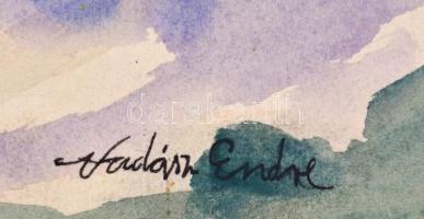 Vadász jelzéssel: Kikötői öböl. Akvarell, tus, papír, lap szélén ragasztás nyomaival, kisebb szakadá...