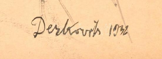 Derkovits jelzéssel: Arcok. Lavírozott tus, papír, 29x43 cm