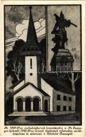 Isaszeg, az 1848-49-es szabadságharcok honvédszobra, emlékmű. Az Isaszegen építendő 1848-49-es nemzeti törekvések református emléktemploma és múzeuma + &quot;1848-1948 Centenáris Verseny Kiállítás 48. Aug. 20. Isaszeg&quot; So. Stpl.